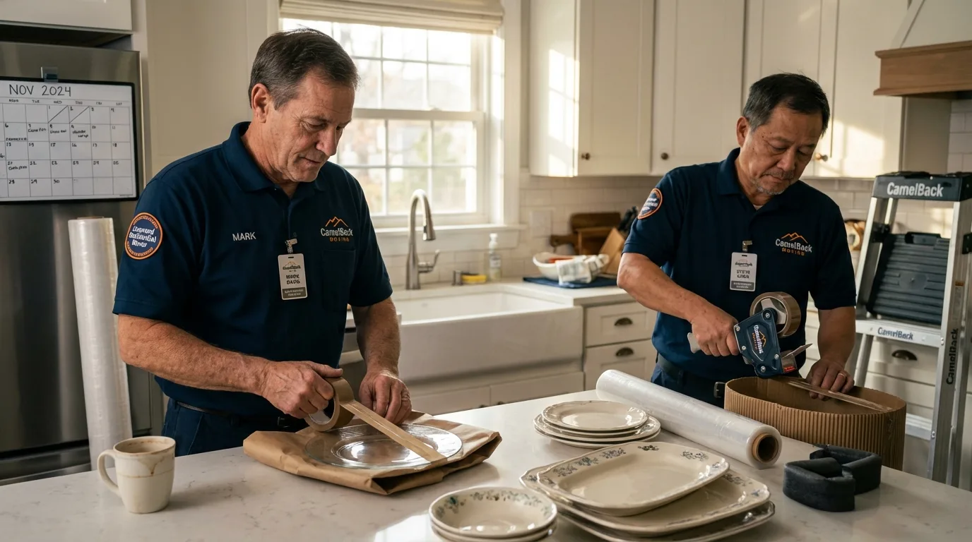 Professional crew packing kitchen dishware in Marina del Rey, CA